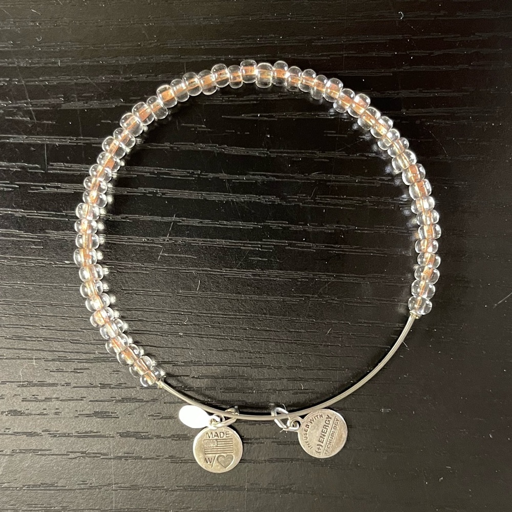 Alex and Ani silver tone clear and copper colored beads bracelet